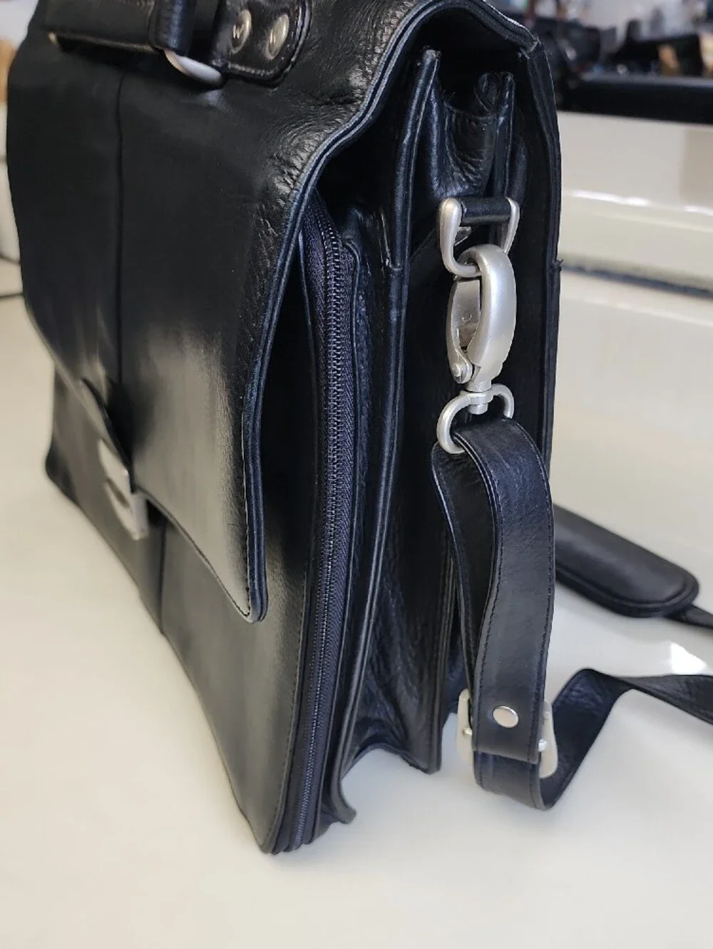 Pelle Studio Black Leather Briefcase with Silver Lock